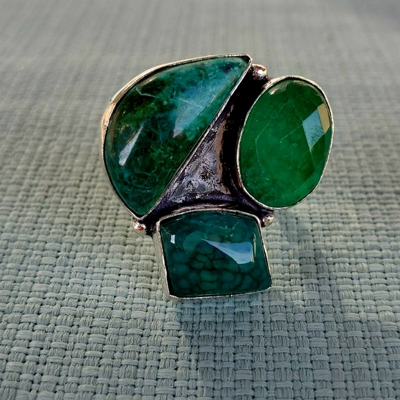 New Chrysocolla, Dragon Veins Agate, Emerald 925 Silver Ring. - Picture 9 of 16
